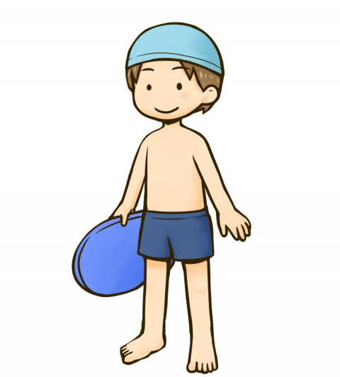 ビート板を持つ水着姿の男の子のイラスト