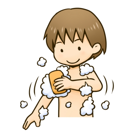 体を洗う男の子のイラスト