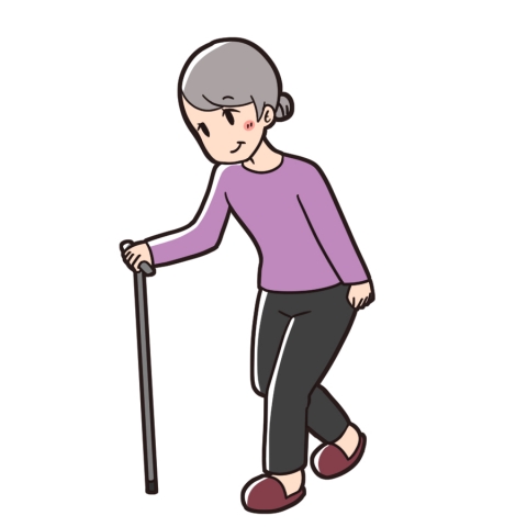 杖をついて歩くおばあさんのイラスト