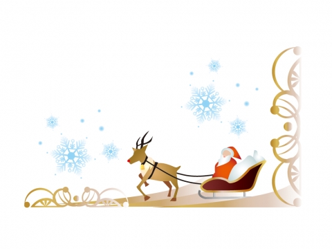 クリスマスのトナカイとそりと雪の装飾イラスト