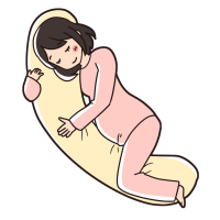 抱き枕を使う妊婦女性のイラスト