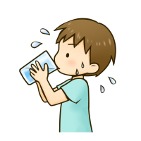 水分補給のためコップの水を飲む男の子のイラスト