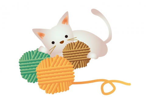 毛糸で遊ぶ猫のイラスト