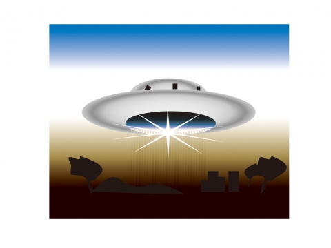UFOが地球に下りてきたイラスト