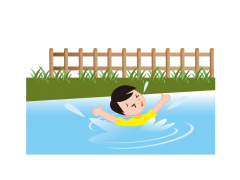 池に落ちて溺れている子どものイラスト