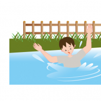 池に落ちて溺れている男性のイラスト