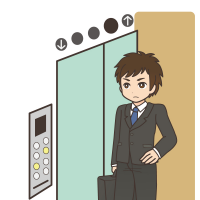 エレベーターに乗っている男性のイラスト