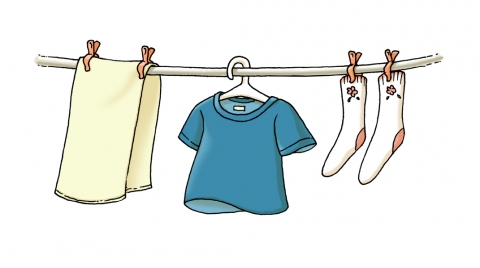 タオルやTシャツなどの洗濯物のイラスト
