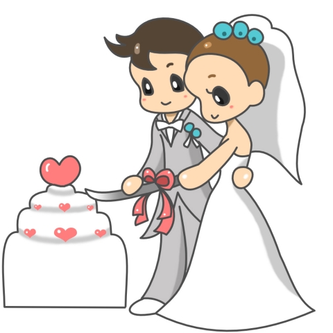 結婚式でケーキカットをしている新郎新婦
