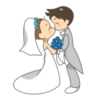 結婚式で誓いのキスをしている女性のイラスト