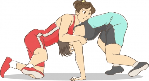 女性のレスリングの選手のイラスト