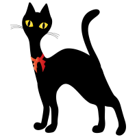 首の赤いリボンをした「黒猫」のイラスト