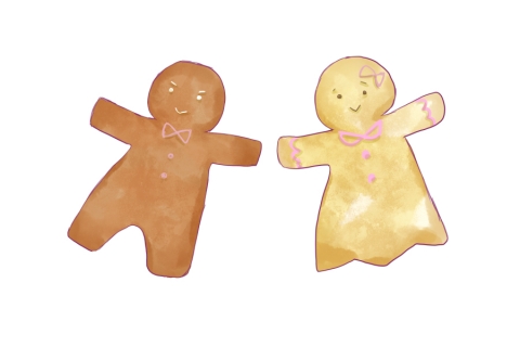 男の子と女の子がペアになった人型クッキーのイラスト