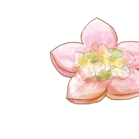 桃の花の形をしたお皿の上の「ひなあられ」のイラスト