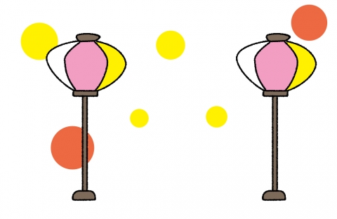 白・ピンク・黄色の「ぼんぼり」のイラスト