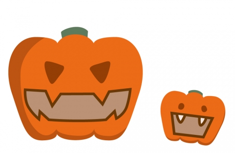 ハロウィンのかぼちゃが２つ並んでいるイラスト