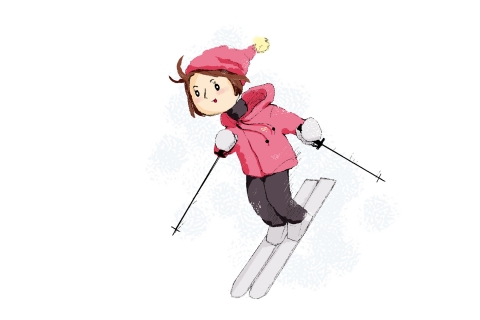 スキーを楽しんでいる女性のイラスト