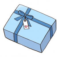プレゼントの箱にブルーのリボンのイラスト
