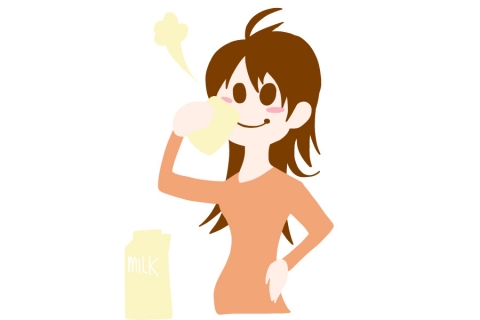 牛乳を飲んでいるときの女性のイラスト