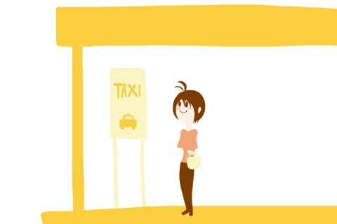 タクシー乗り場でを待つ女性のイラスト 無料イラストのimt 商用ok 加工ok