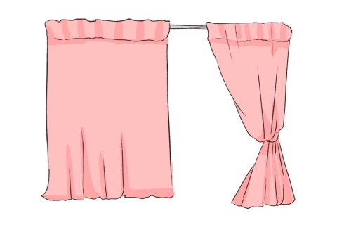 サーモンピンクの両開きのカーテンのイラスト 無料イラストのimt