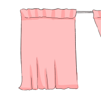 サーモンピンクの両開きのカーテンのイラスト