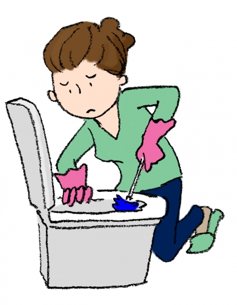 トイレ掃除をする女性のイラスト
