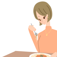 パスタを食べている女性のイラスト