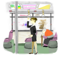 バスに乗っている女性のイラスト