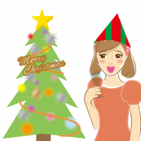 クリスマスツリーと女性のイラスト