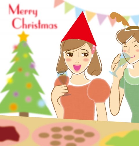 クリスマスパーティーに参加する女性のイラスト