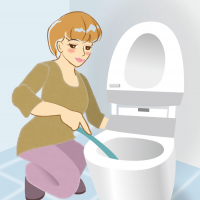 トイレ掃除を真剣にする女性のイラスト