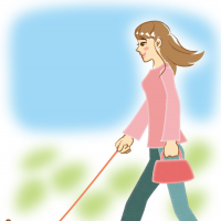 犬を散歩する女性のイラスト