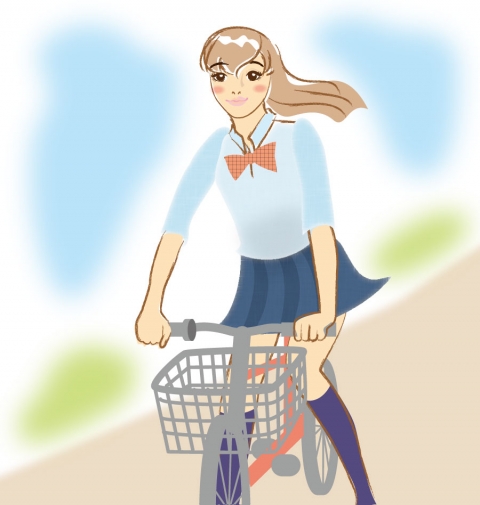 女子高生が自転車に乗っているイラスト 無料イラストのimt 商用ok 加工ok