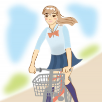 女子高生が自転車に乗っているイラスト