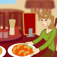 中華料理屋さんで食事する女性のイラスト