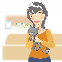 猫をだっこする女性のイラスト