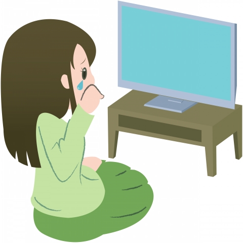 テレビを見て大泣きしている女性のイラスト 無料イラストのimt 商用ok 加工ok