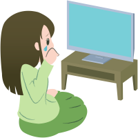 テレビを見て大泣きしている女性のイラスト