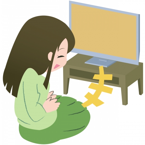 テレビを見て爆笑している女性のイラスト 無料イラストのimt 商用ok 加工ok
