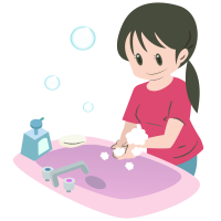 手を洗っているときの女性のイラスト