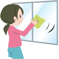 窓を拭いている女性のイラスト