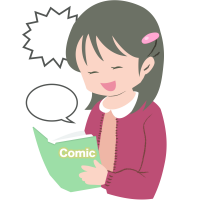 漫画を読んで笑っている女性のイラスト