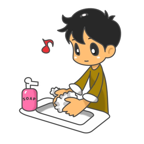 手を洗っているときの男性のイラスト