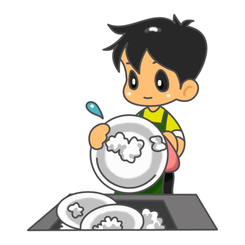 食器を洗っているときの男性のイラスト