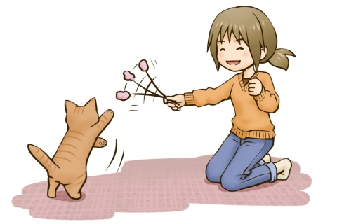猫と遊ぶ女性のイラスト 無料イラストのimt 商用ok 加工ok