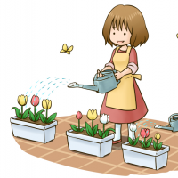 花に水をあげる女性のイラスト