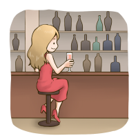 バーで一人で飲んでいる女性のイラスト