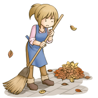 落ち葉を掃く女性のイラスト