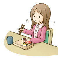 お寿司屋さんで食事している女性のイラスト